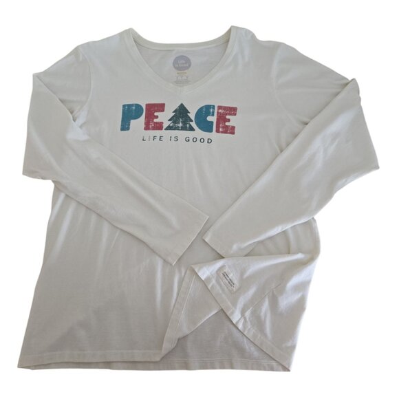 Life is Good Off White PEACE Holiday Long Sleeve Tee Shirt M - Picture 6 of 9